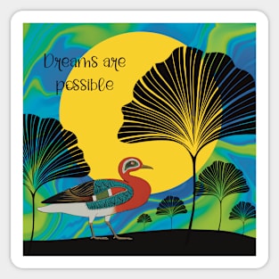 Exotic bird in surrealistic landscape, dreams are possible Sticker